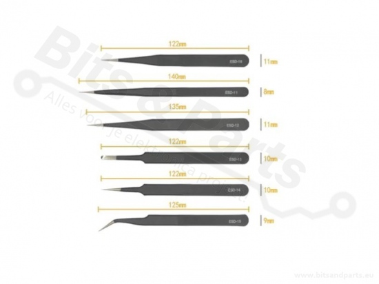 Tweezer set anti-static ESD safe 6-piece